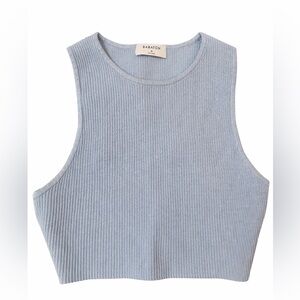 Babaton Ribbed Cropped Tank Top Light Blue Sleeveless Size M